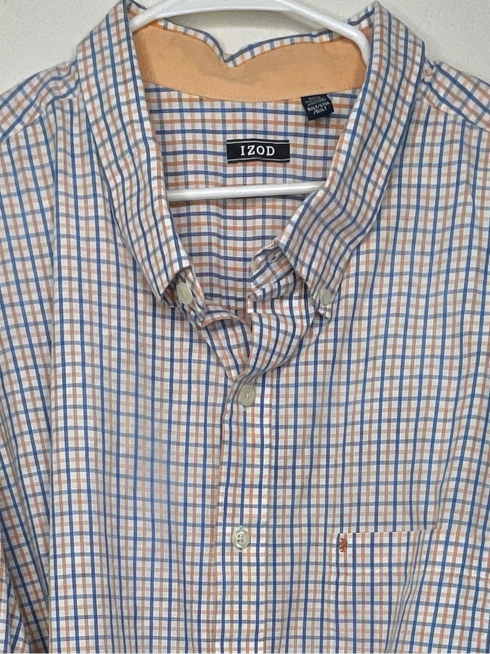 IZOD Men's 5XLT Blue Peach Gingham Check Long Sleeve Button Down Shirt